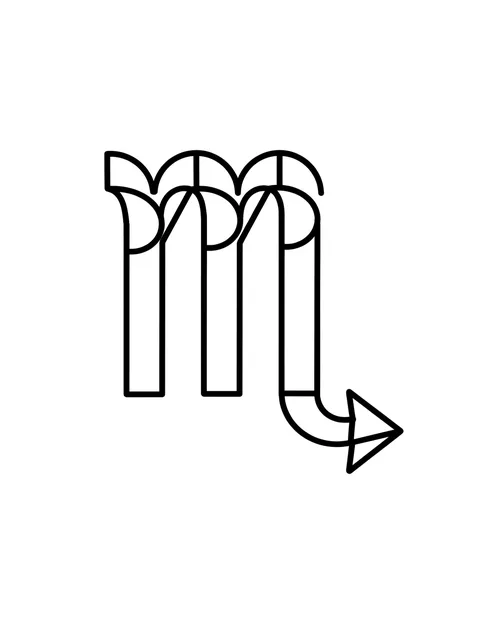 Black and white geometric scorpio tattoo design, outline stencil