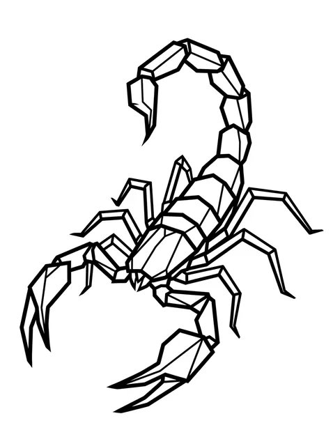 Black and white geometric scorpion tattoo design, outline stencil