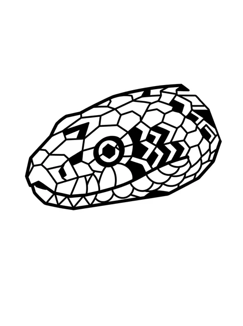 Black and white geometric snake tattoo design, outline stencil: the head of a snake
