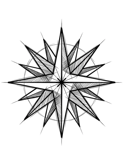 Black and white geometric star and abstract tattoo design, outline stencil