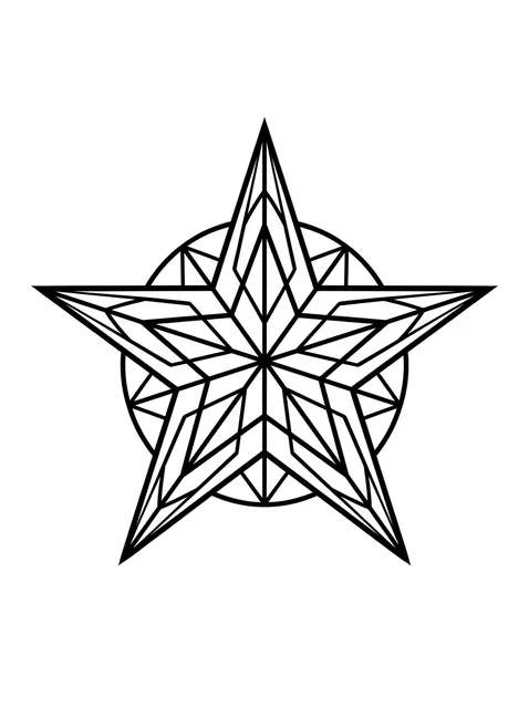Black and white geometric star tattoo design, outline stencil