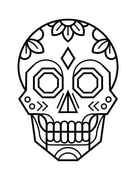 Black and white geometric sugar skull tattoo design, outline stencil