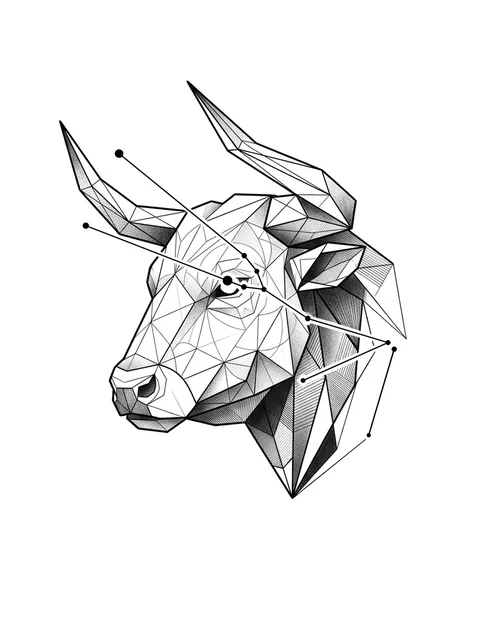 Black and grey geometric taurus and bull tattoo design, outline stencil
