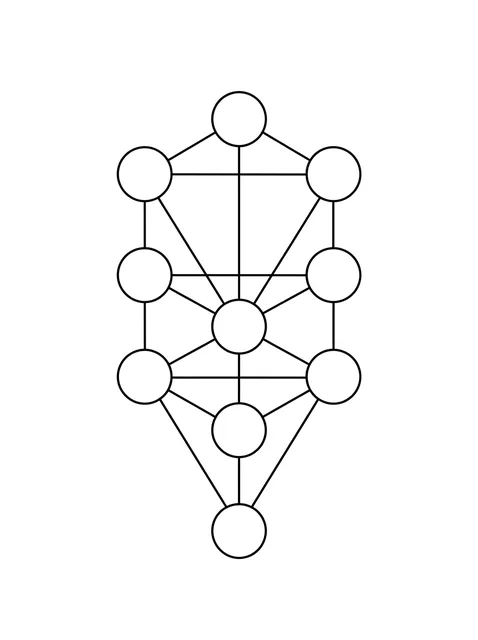 Black and white geometric tree of life tattoo design, outline stencil