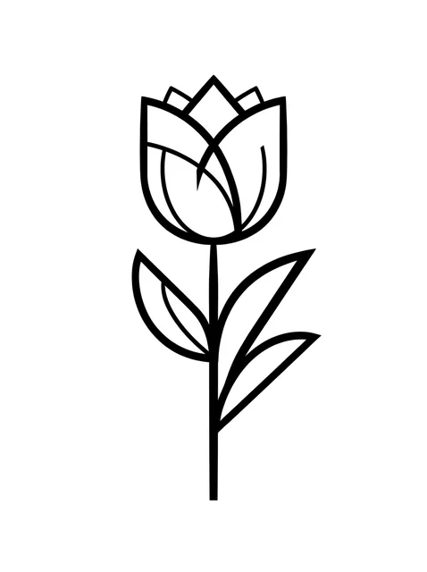 Black and white geometric tulip tattoo design, outline stencil