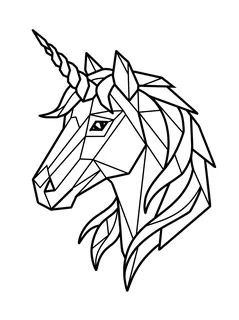 Black and white geometric unicorn tattoo design, outline stencil