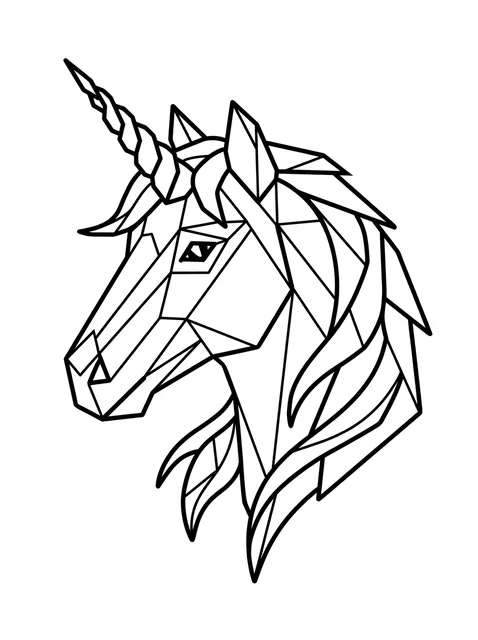 Black and white geometric unicorn tattoo design, outline stencil