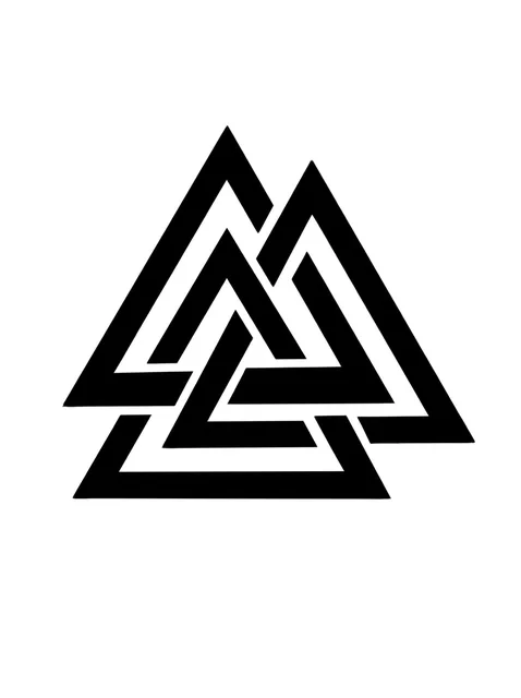 Black and white geometric abstract and viking tattoo design, outline stencil: the Valknut symbol