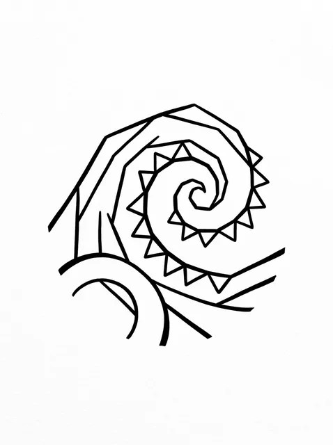 Black and white geometric wave tattoo design, outline stencil
