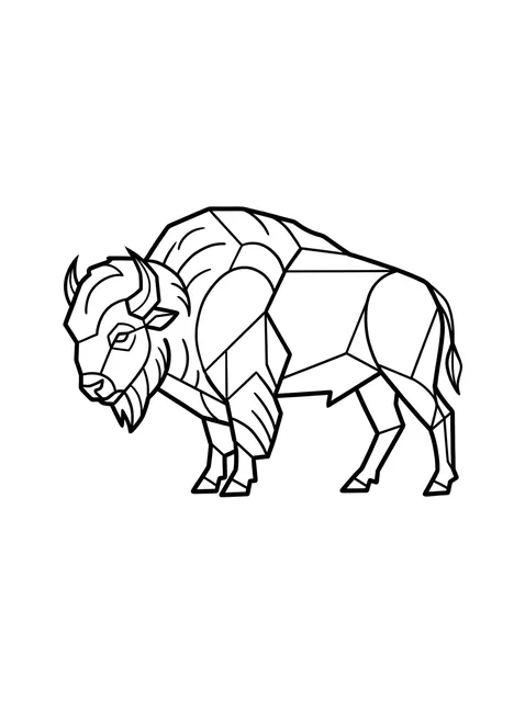 Black and white geometric western and bison tattoo design, outline stencil
