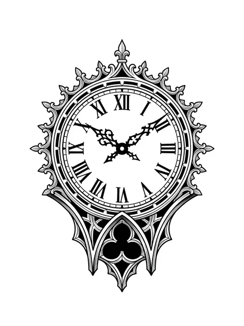 Black and grey gothic clock tattoo design