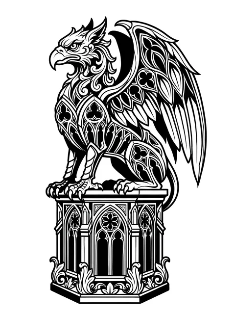 Black and white gothic griffin tattoo design