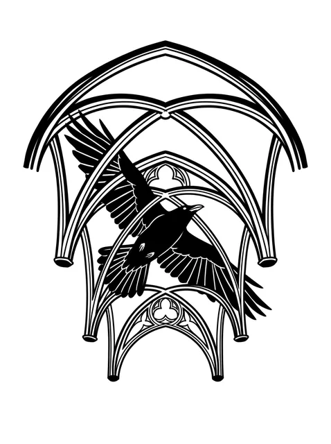 Black and grey gothic raven tattoo design: a raven in flight