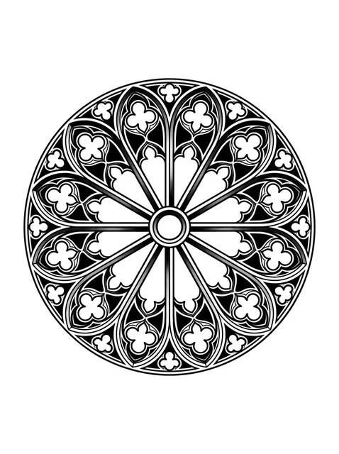 Black and grey gothic rose window and mandala tattoo design