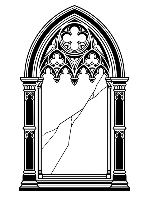 Black and grey gothic rose window tattoo design: a cracked pane suggesting age or decay