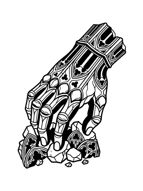 Black and grey gothic skeleton hand and hand tattoo design