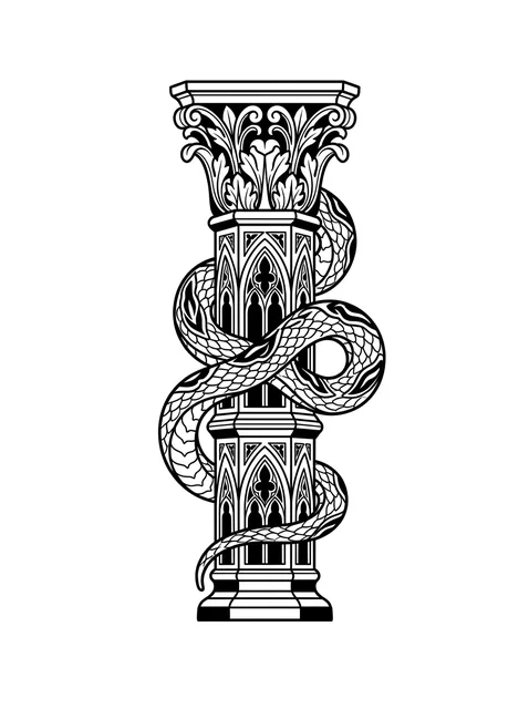 Black and grey gothic snake tattoo design