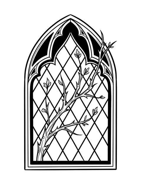 Black and grey gothic tree and leaf tattoo design: a thorny tree branch with delicate leaves