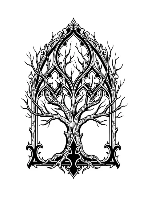 Black and grey gothic tree tattoo design