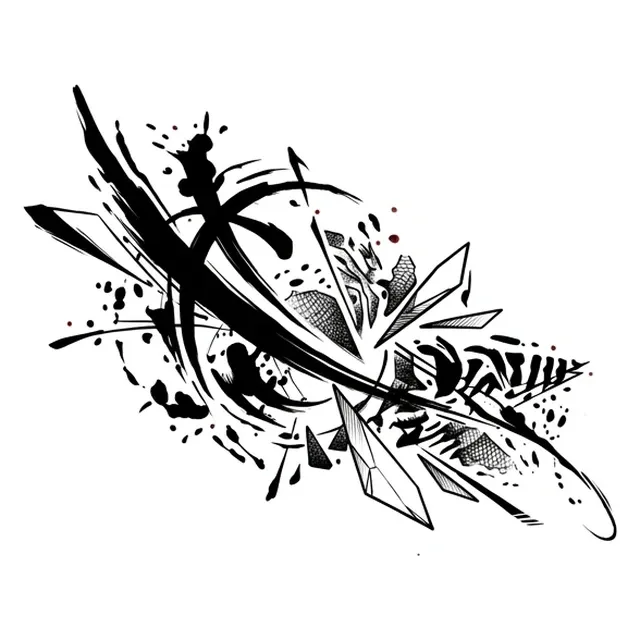 Black and grey illustrative abstract tattoo design