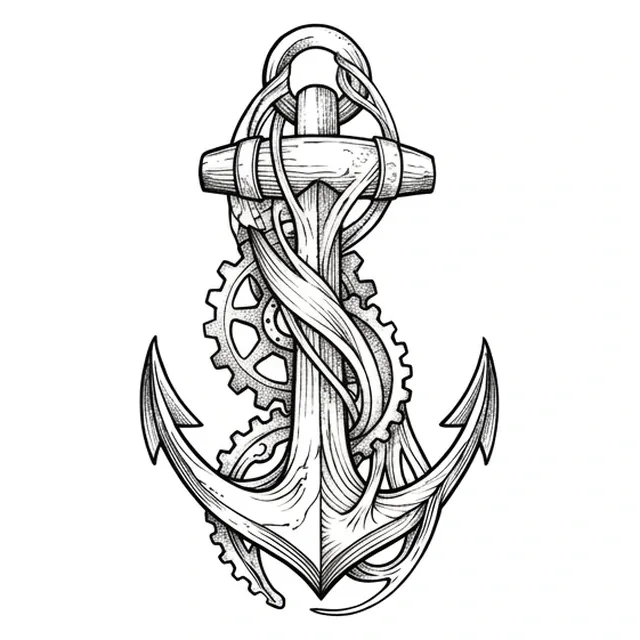Black and grey illustrative anchor tattoo design
