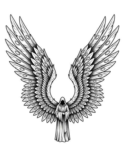 Black and grey illustrative angel of death tattoo design (2 of 2)