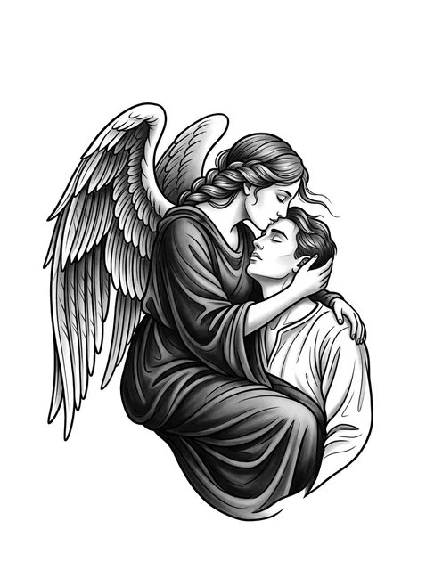 Black and grey illustrative angel of death tattoo design (1 of 2)