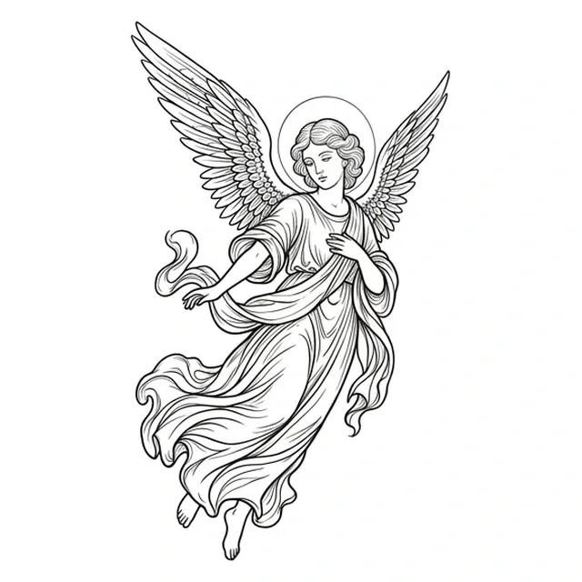 illustrative Angel tattoo design, black and grey
