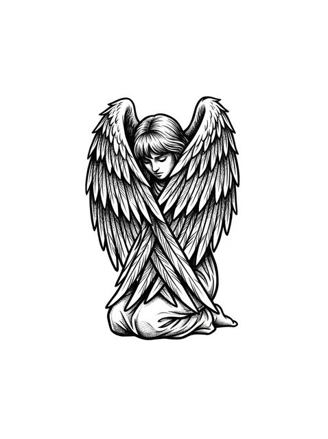 illustrative Angel tattoo design, black and grey