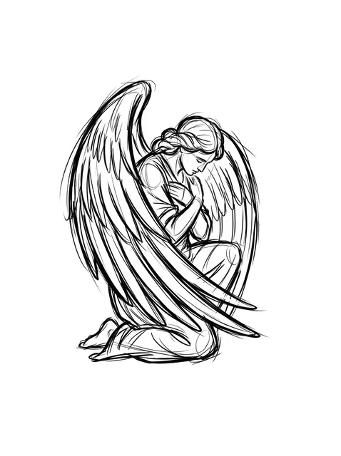 Black and grey illustrative angel tattoo design