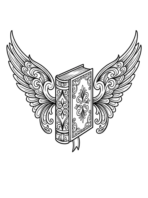 Black and white illustrative angel wings tattoo design