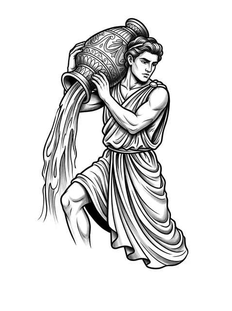 Black and grey illustrative aquarius tattoo design