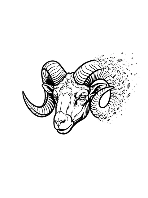 Black and grey illustrative aries tattoo design: the head of a ram