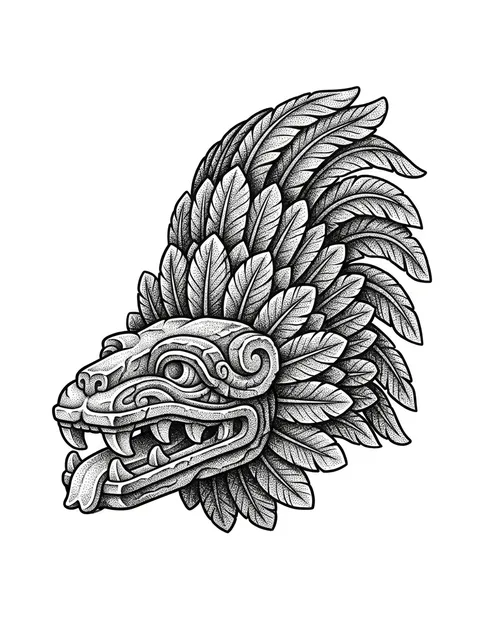 Black and grey illustrative aztec and dragon tattoo design