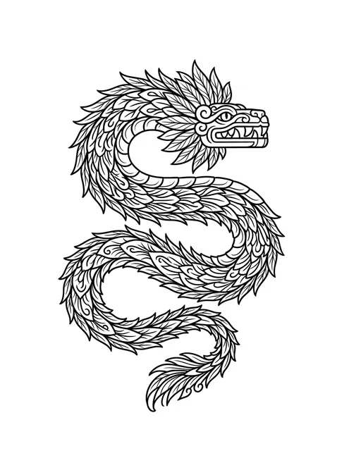 Black and grey illustrative aztec and dragon tattoo design