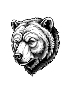 Black and grey illustrative bear tattoo design: a bear's head
