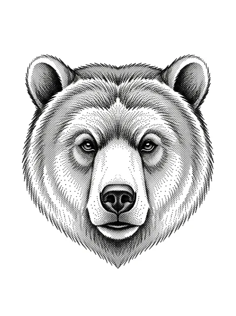 Black and grey illustrative bear tattoo design: the head of a bear