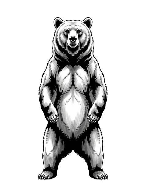 Black and grey illustrative bear tattoo design: a bear standing on its hind legs