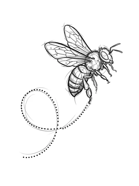 Black and white illustrative bee tattoo design: a bee in flight