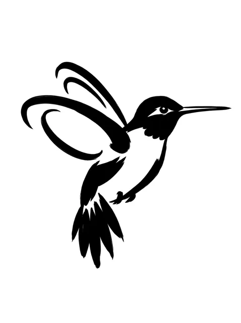 Black and white illustrative bird tattoo design: a hummingbird in flight