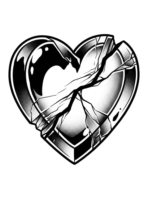 Black and grey illustrative broken heart tattoo design