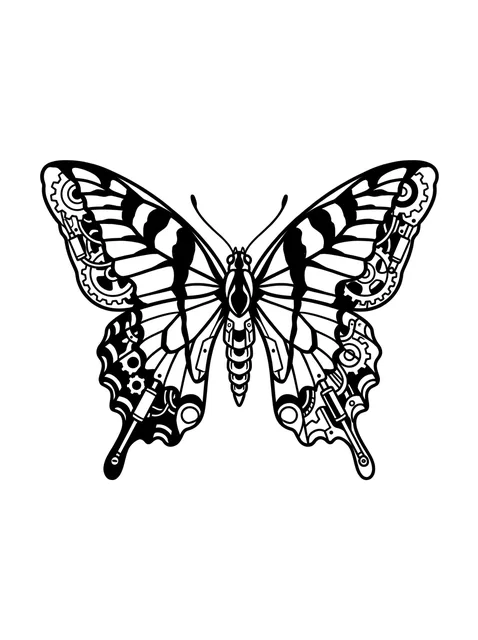 Black and white illustrative butterfly tattoo design