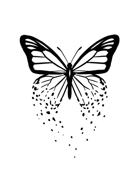 Black and white illustrative butterfly tattoo design