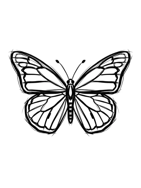 Black and white illustrative butterfly tattoo design: a butterfly with bold, sketchy outlines