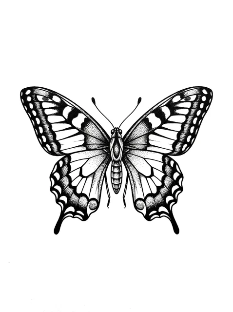 Black and white illustrative butterfly tattoo design