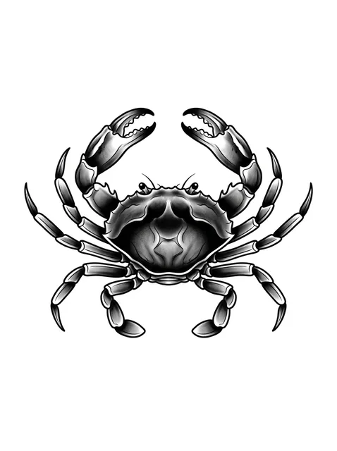 Tattoo-Vorlage mit dem Sternzeichen Krebs, Stil: illustrativ, in Schwarz-Grau