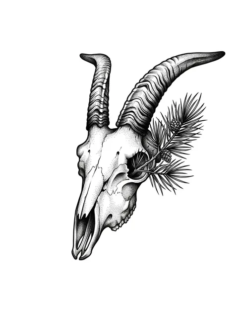 Black and grey illustrative capricorn and goat tattoo design