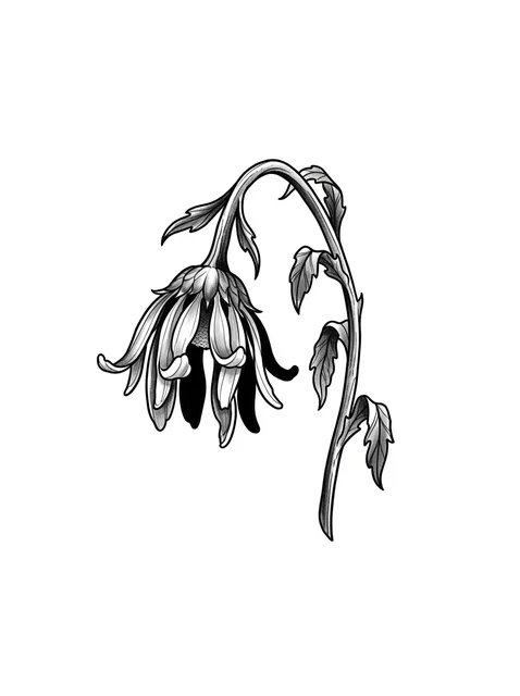 illustrative chrysanthemum tattoo design, black and grey