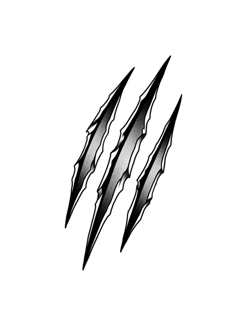 Black and grey illustrative claw tattoo design: three sharp, jagged claw marks