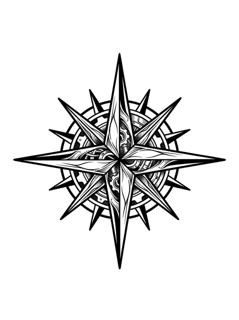 Black and grey illustrative compass tattoo design: a steampunk aesthetic